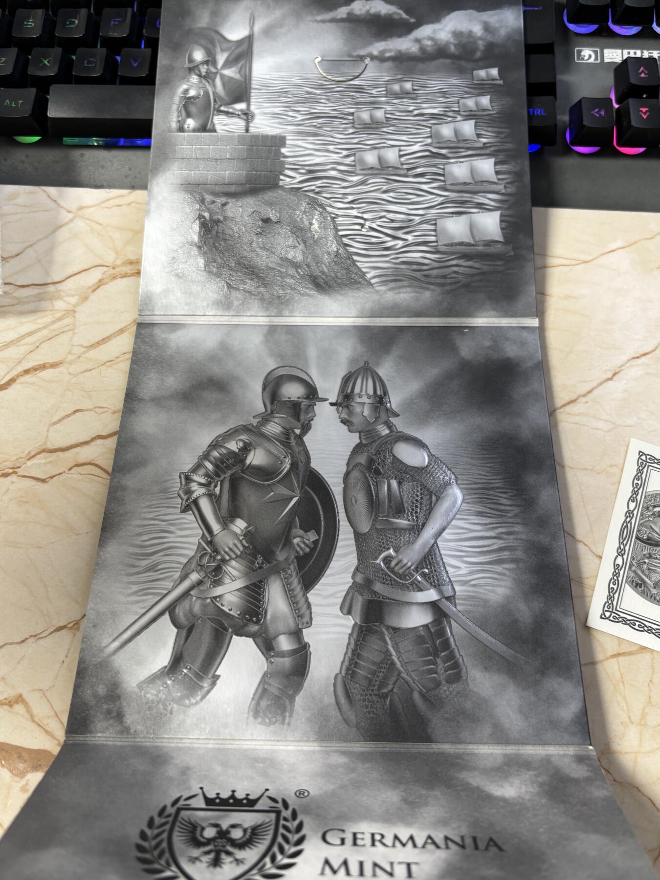 第185期拍卖 卡装马耳他2022年过去的骑士团和奥斯曼士兵1盎司银币，999银，发行15000枚