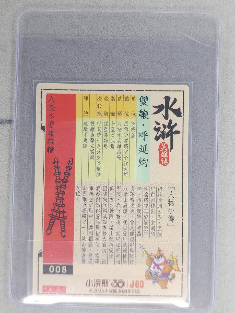 龙虎卡牌六七场 （无佣金，周六结拍，欢迎送拍） 【亲签】冷烫普卡 小浣熊30周年 水浒英雄传-五虎呼延灼 (无开箱视频，介意勿拍)