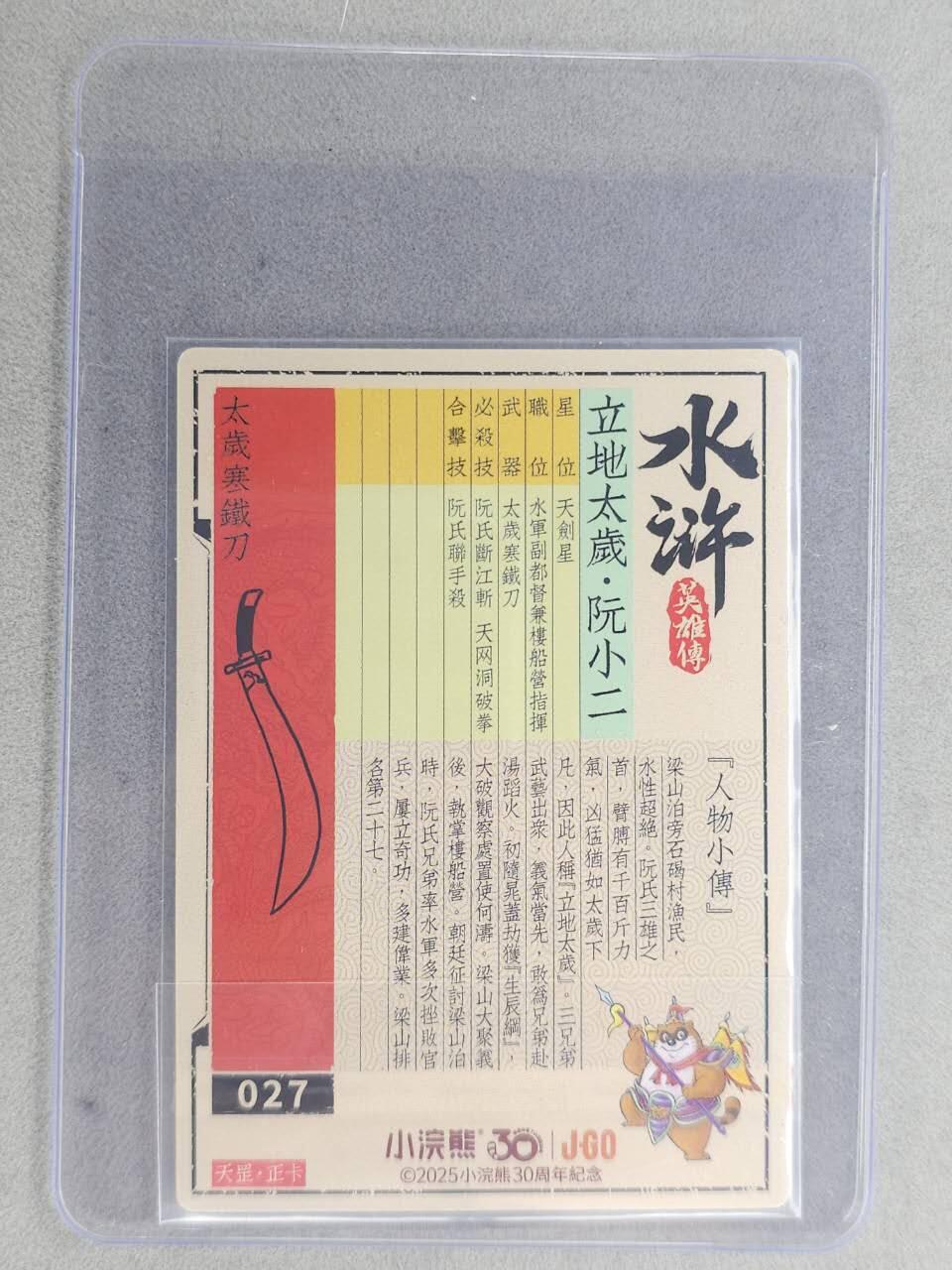 龙虎卡牌六七场 （无佣金，周六结拍，欢迎送拍） 【亲签】冷烫普卡 小浣熊30周年 水浒英雄传-立地太岁阮小二  (无开箱视频，介意勿拍)