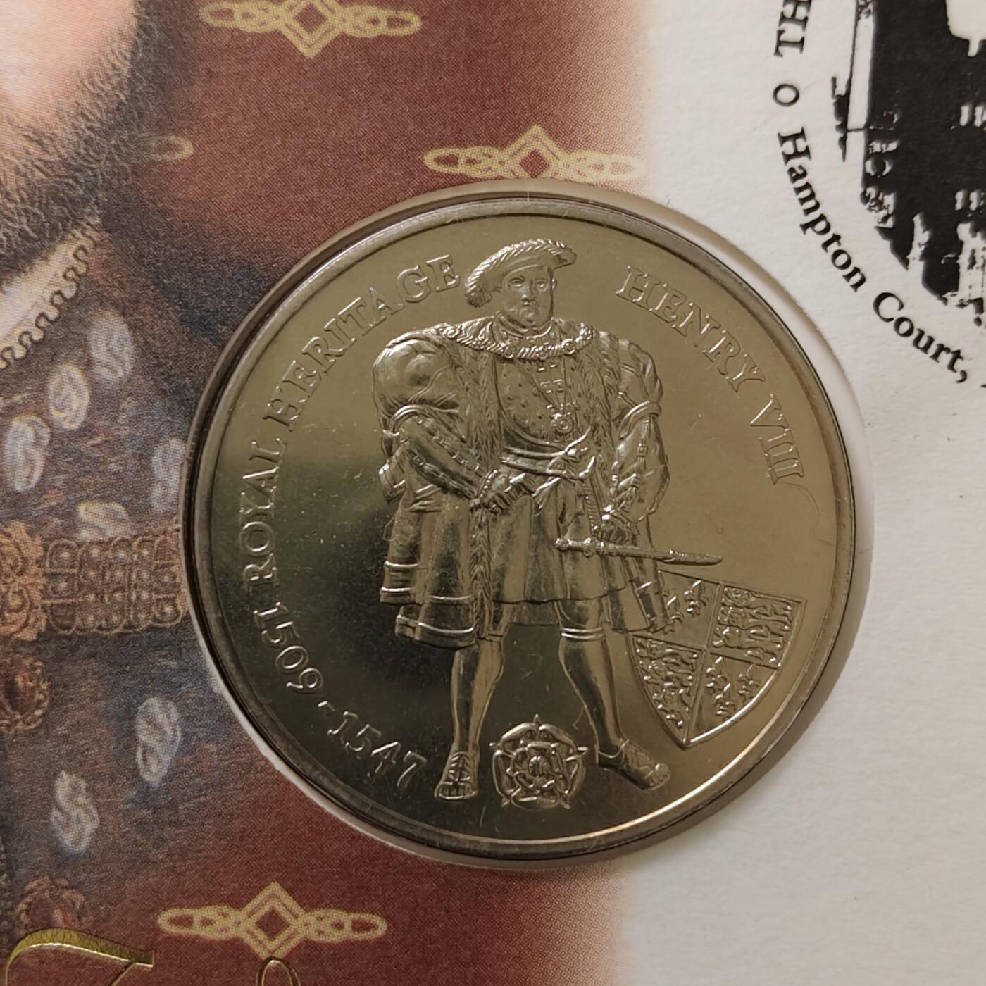 【全场包邮】纯粹捡漏拍485场（免费代拍第22场） 【邮币封】福克兰群岛1996年2镑亨利八世克朗型纪念币邮币封