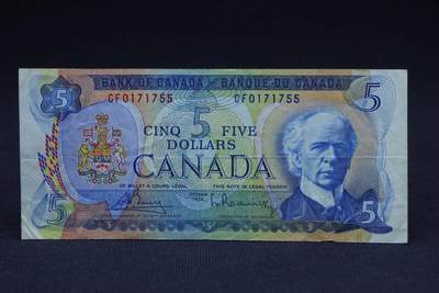 【淘币小摊】限时拍第八百二十八拍  纸币场  满百包邮可预留两周  周一统一发货  -   加拿大1972年5元纸币【有折】