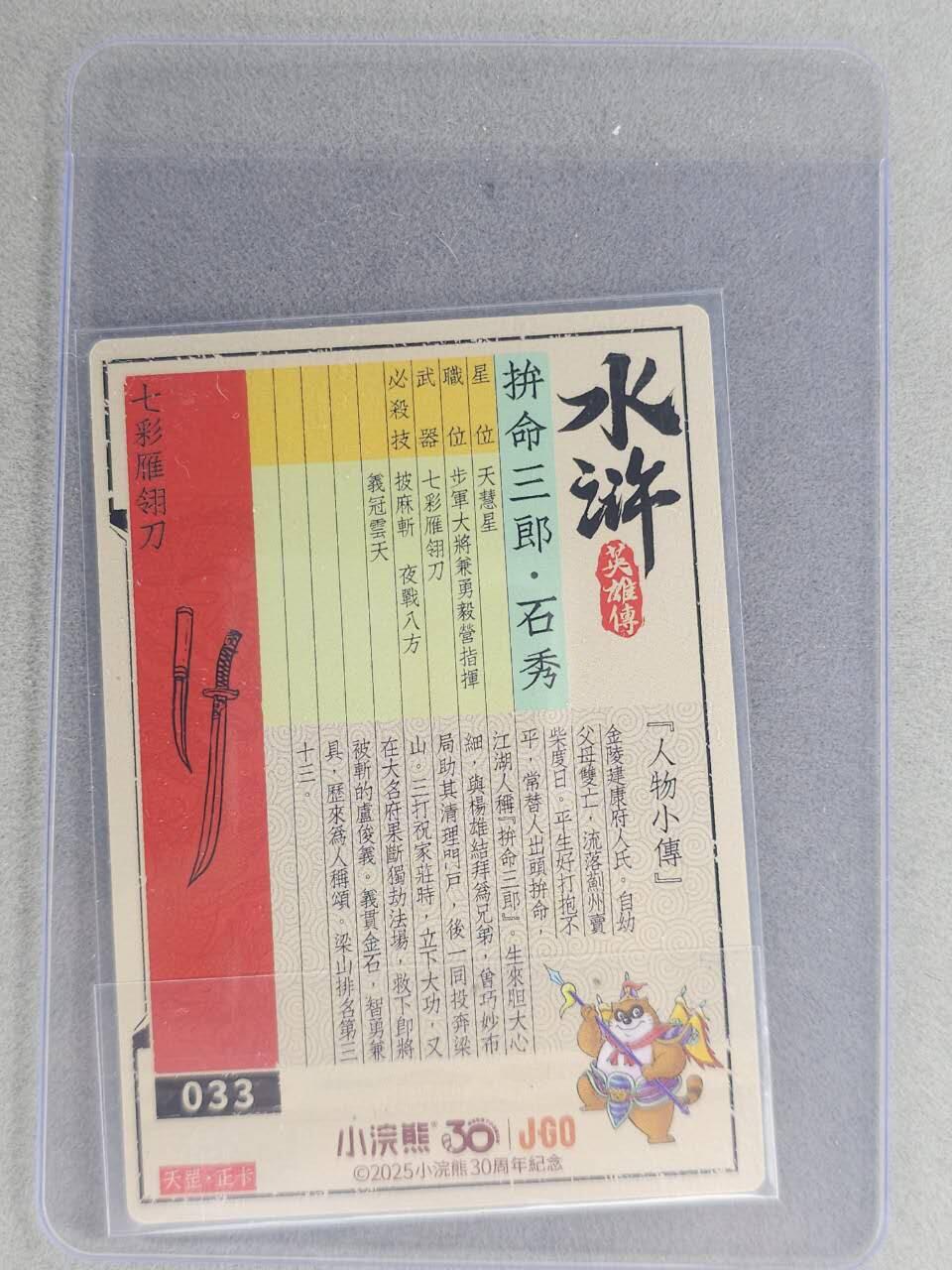 龙虎卡牌六七场 （无佣金，周六结拍，欢迎送拍） 【亲签】冷烫普卡 小浣熊30周年 水浒英雄传-拼命三郎石秀  (无开箱视频，介意勿拍)