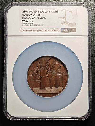 【德藏】世界币章拍卖第157期（拍品征集中~欢迎藏友联系） - 1865年 比利时西班牙托莱多大教堂约59mm纪念大铜章 NGC MS65BN 设计层次感极强 空间感十足