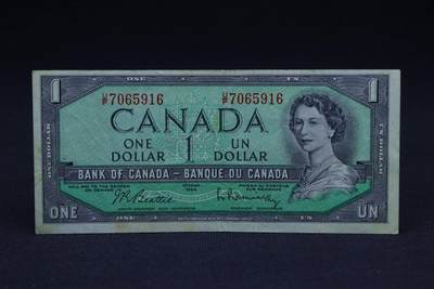 【淘币小摊】限时拍第八百二十八拍  纸币场  满百包邮可预留两周  周一统一发货  -  加拿大1954年1元纸币【有折】