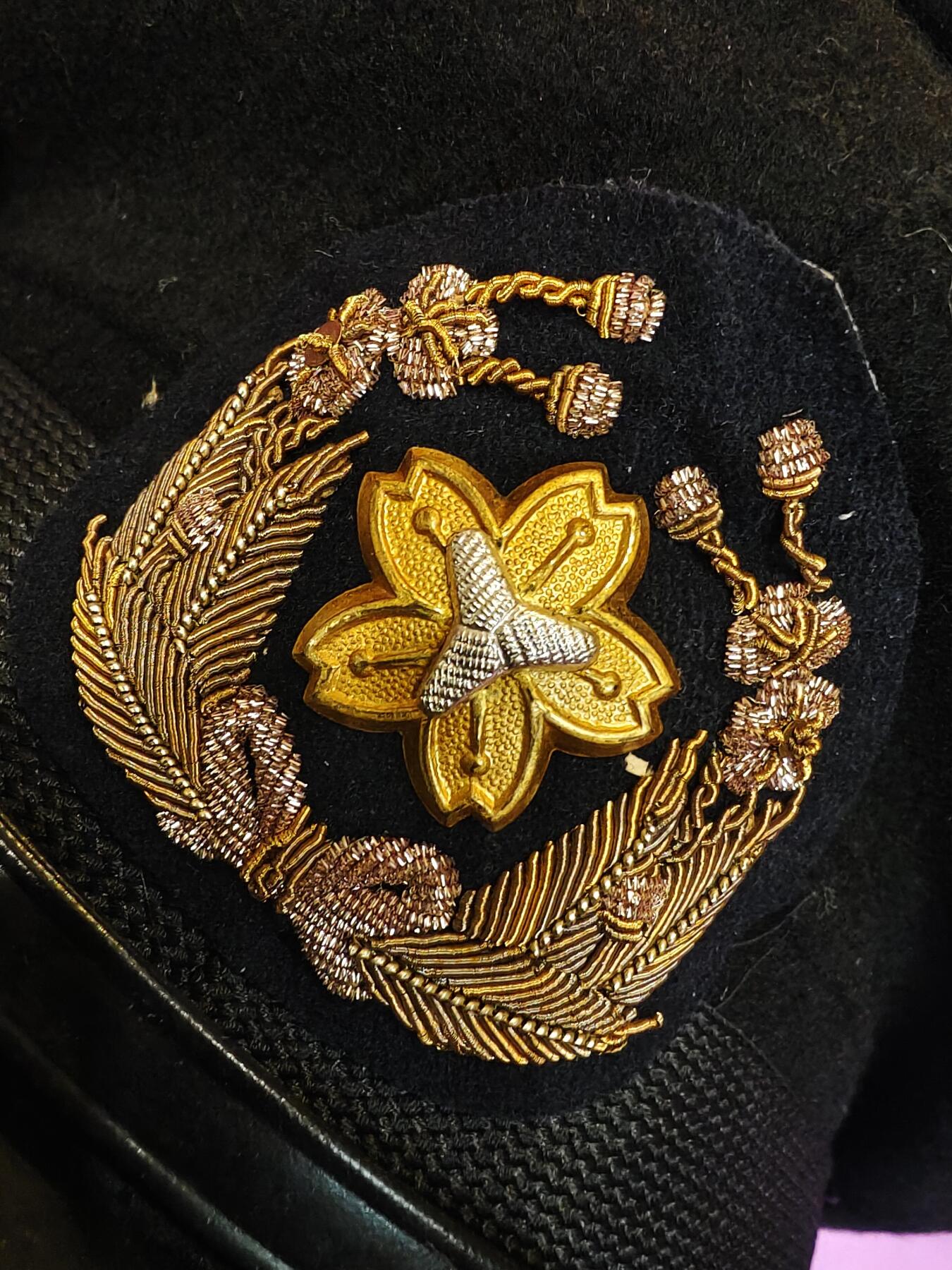 昭和时期1956年成田消防团毛呢大檐帽 大盖帽 手工金绡锈鎏金大帽徽 印度丝工艺