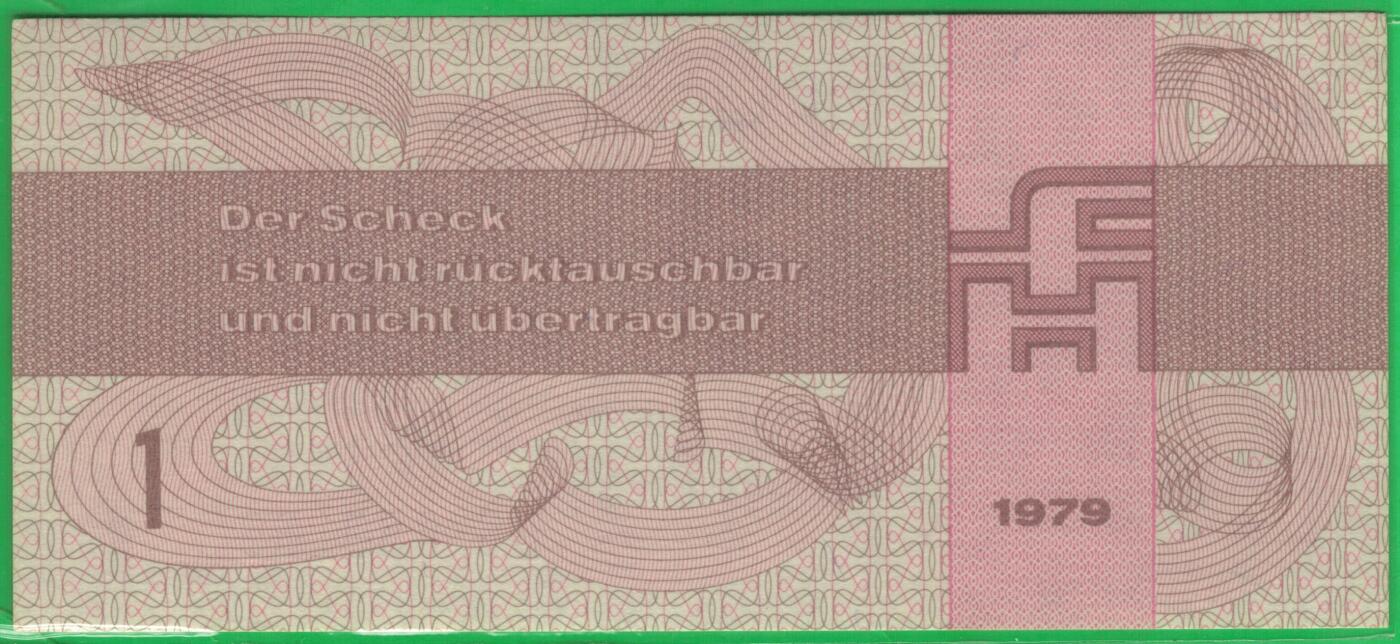 德国(东德 民主德国)1979年1马克 外汇券 P-FX2 倒置号 实物图 UNC