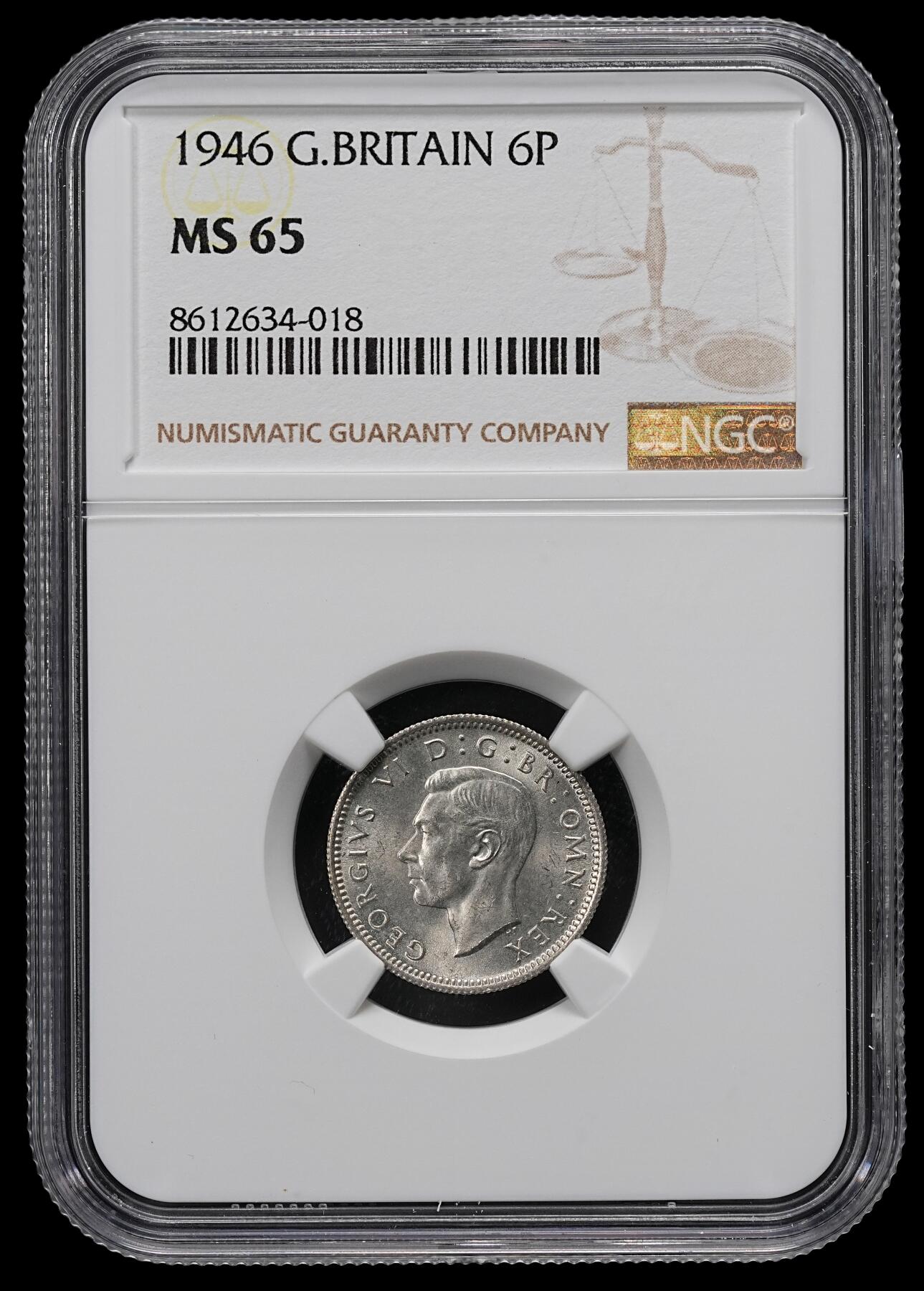 修遠堂世界钱币第九十七期 NGC MS65 1946年英国6便士银币