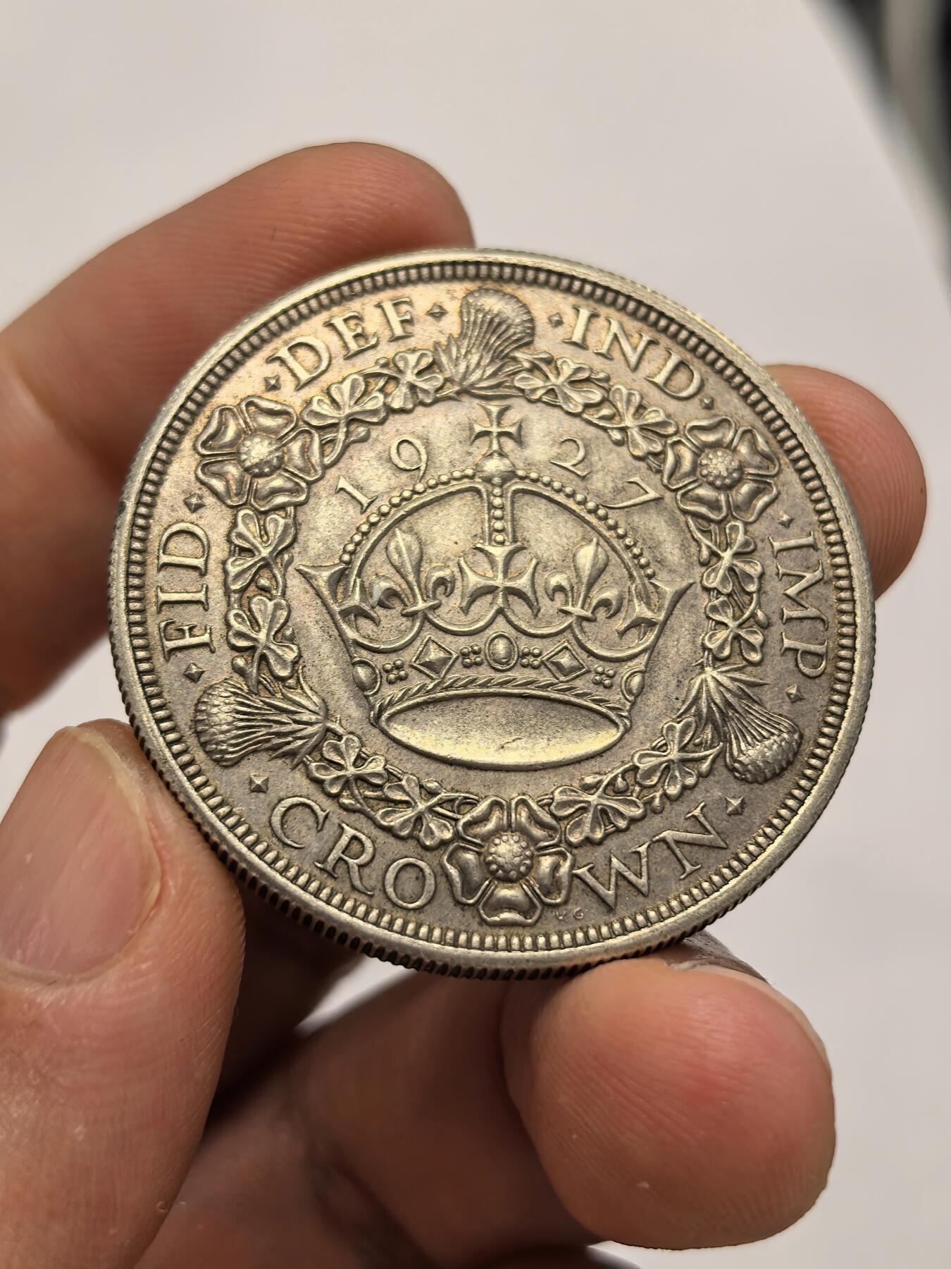 博洋堂世界钱币拍卖第151期（全场包邮） 英国1927年乔治五世花冠克朗银币 发行量仅15032