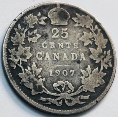 文馨钱币收藏第 285 场，【 长期接收代拍品】银币，评级币，散币场 - 1907 年英属加拿大 25 分银币爱德华七世，第一版 925 高银