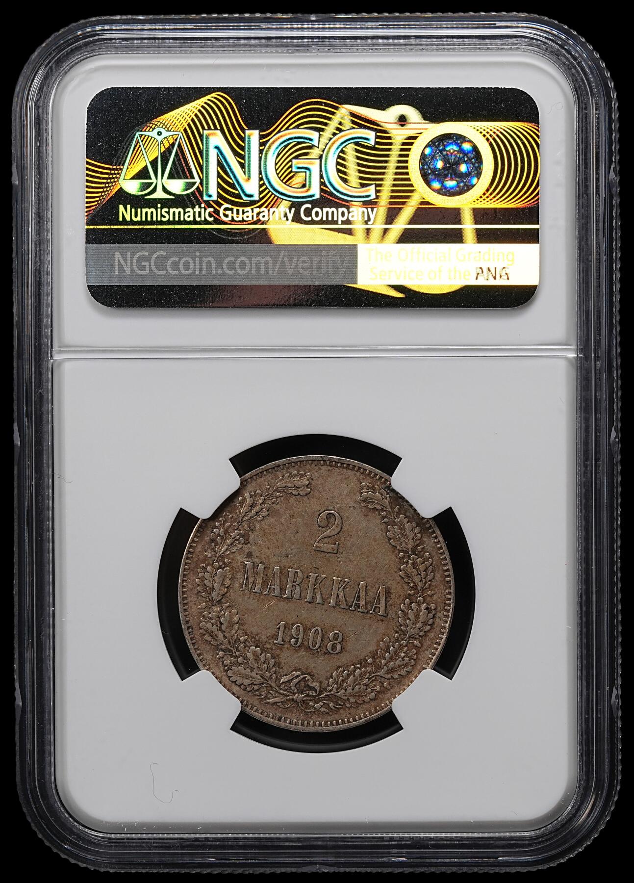 修遠堂世界钱币第九十七期 NGC AU55 1908年芬兰2马克银币 好品少见