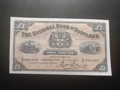 2025十二月第三期，总208期 - 苏格兰国家银行1940年1镑AUNC，爱丁堡和格拉斯哥的分行，稀有二战期间品种