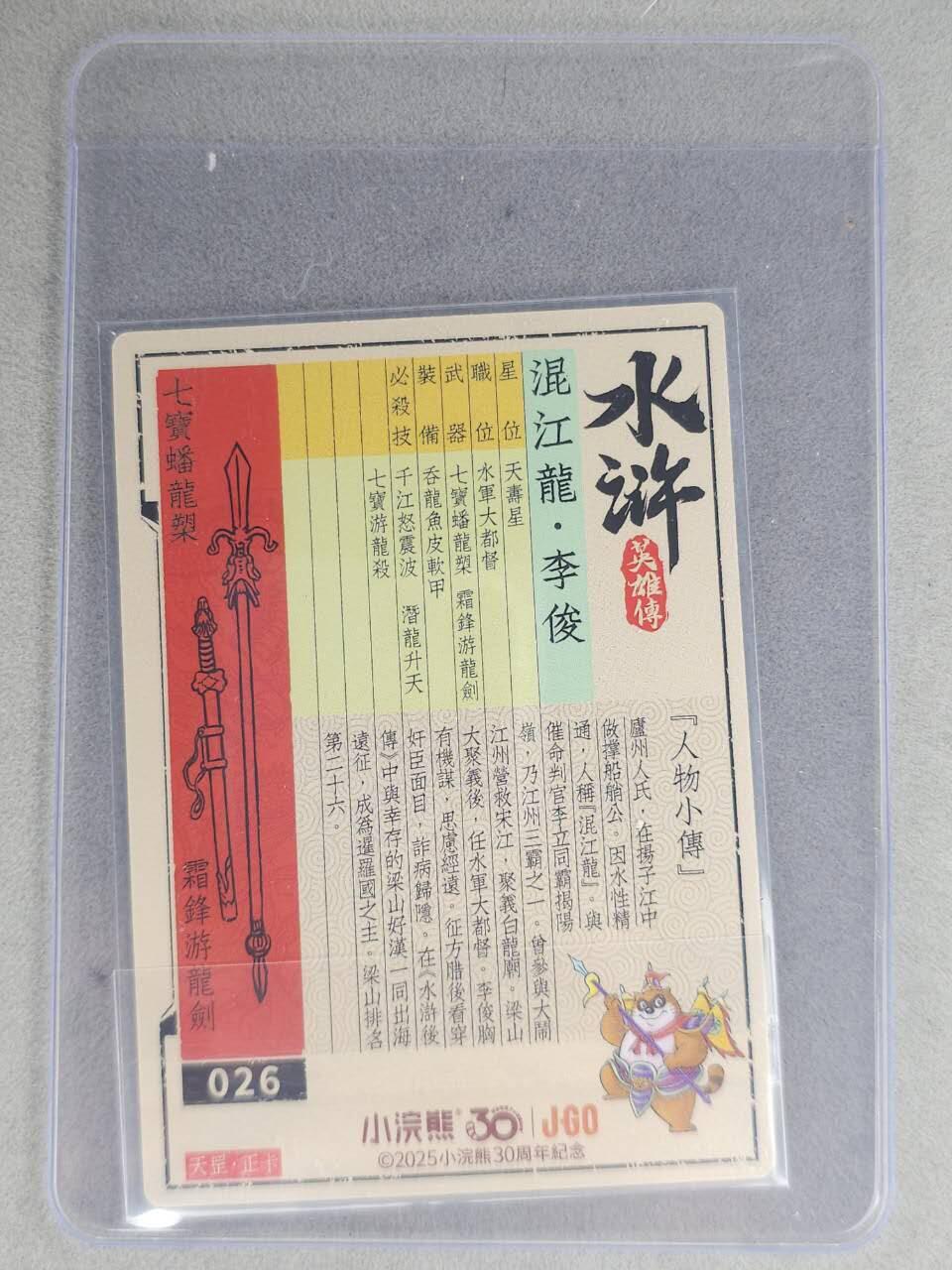 龙虎卡牌六七场 （无佣金，周六结拍，欢迎送拍） 【亲签】冷烫普卡 小浣熊30周年 水浒英雄传- 混江龙李俊 (无开箱视频，介意勿拍)