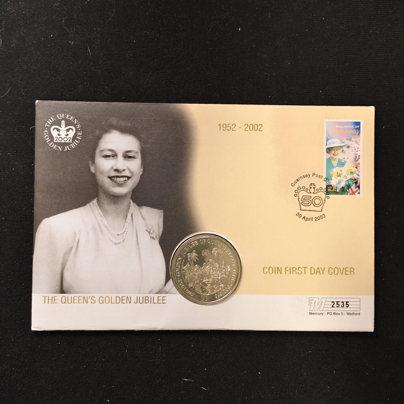 【全场包邮】纯粹捡漏拍485场（免费代拍第22场） 【邮币封】英属维尔京群岛2002年1元女王登基五十周年克朗型纪念币邮币封
