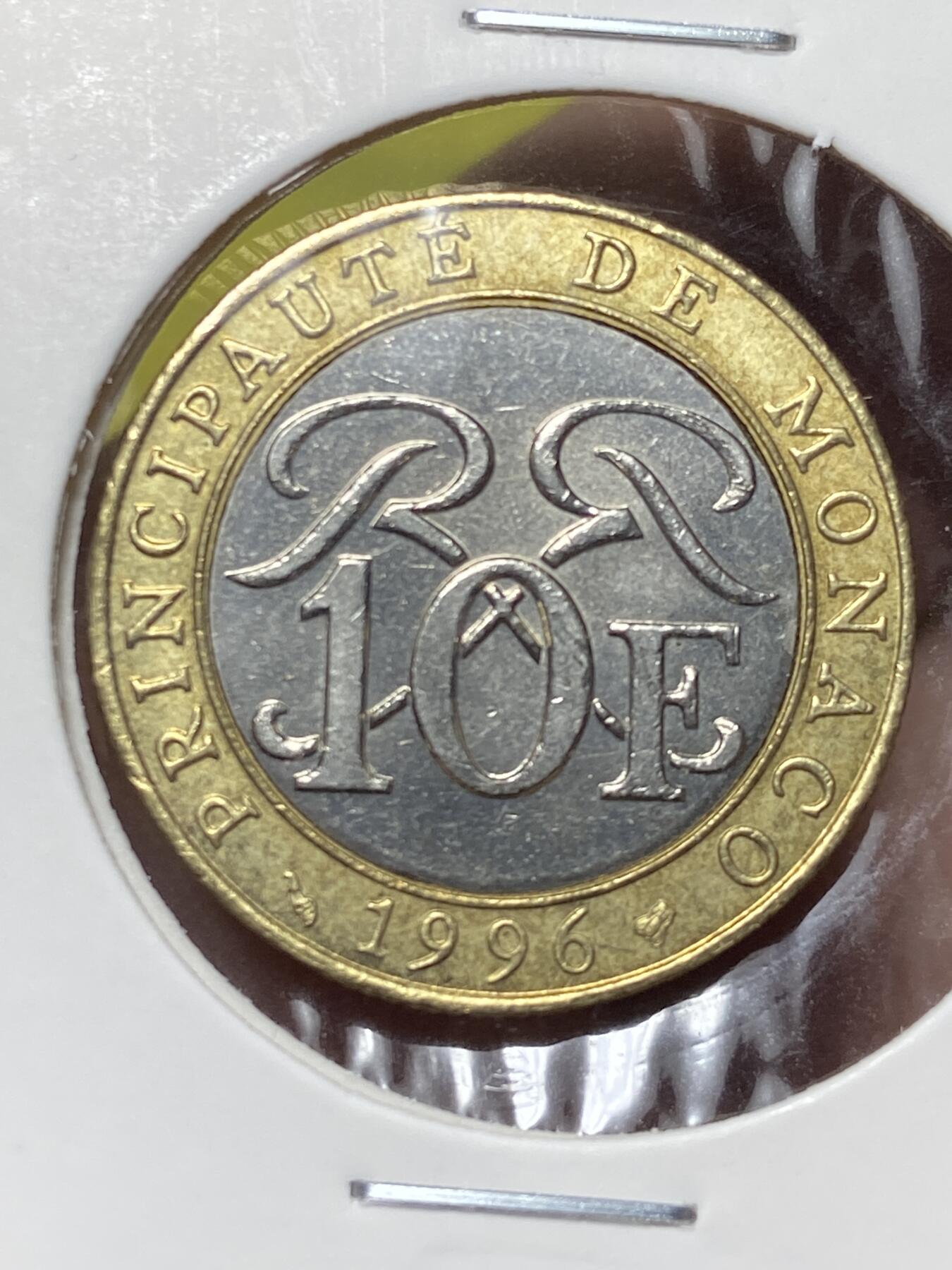 2025年第一百三十五场(总第一百六十一场）外国好品纸夹散币场(免佣金) 少见–摩纳哥🇲🇨1996年10法郎(兰尼埃三世亲王第二套第二版，Bee–蜜蜂标)