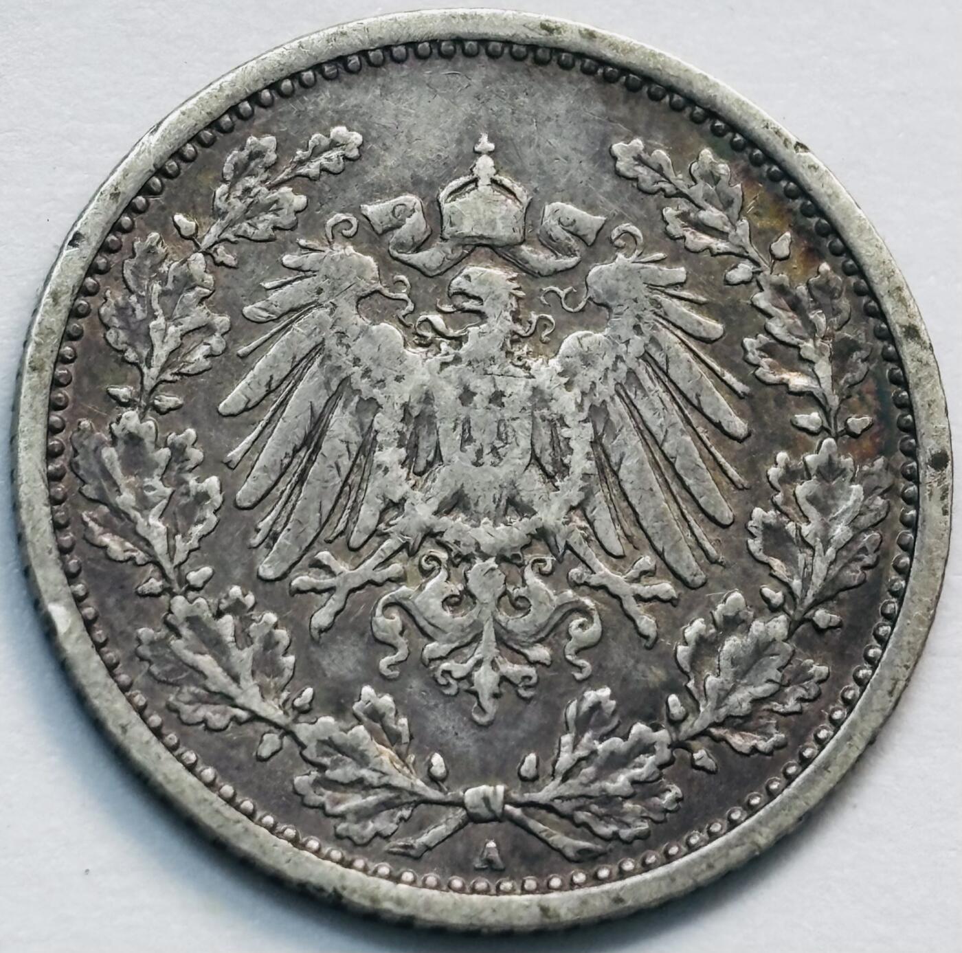 文馨钱币收藏第 285 场，【 长期接收代拍品】银币，评级币，散币场 1905 年德意志帝国 1/2 马克银币 A 版首发年 900 高银