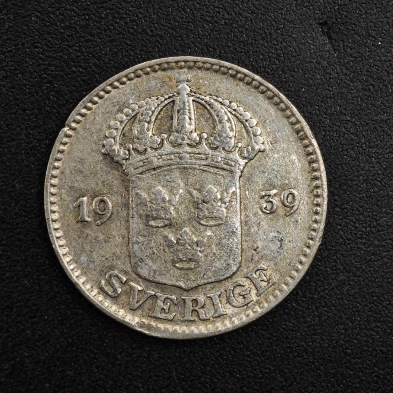 【淘币小摊】实时拍第八百二十五拍   散币场   满百包邮可预留二周 每周一统一发货   瑞典1939年25欧尔银币