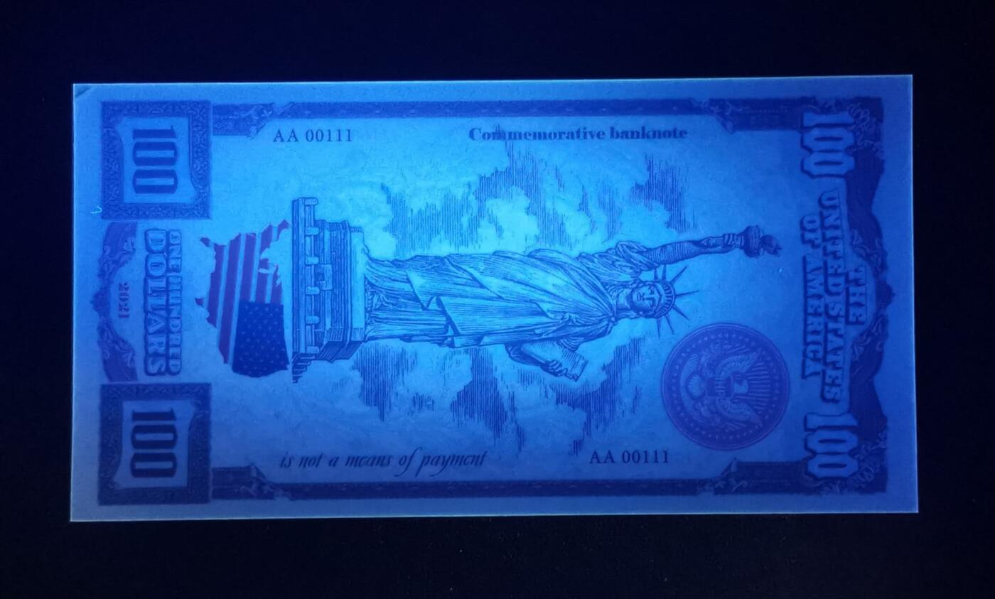 《艾美收藏》第224期-12.14周日外币超白金场 美国2021年AA冠100元UNC超靓00111号 有一角塑料膜翘起 不知是否是可撕的保护膜 纪念玛丽莲梦露 塑料商业钞