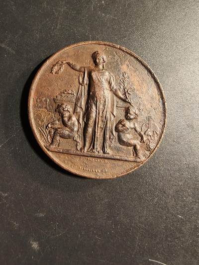 老王徽章第169期 - 法国1882年里尔国际工业艺术博览会大铜章     Cuivre铜标      直径51mm.    重量62.2g