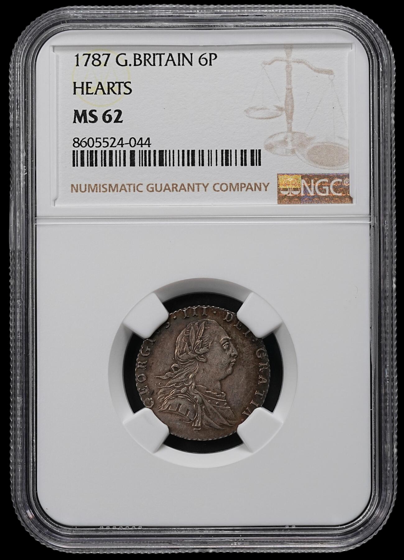 修遠堂世界钱币第九十七期 NGC MS62 1787年英国6便士银币