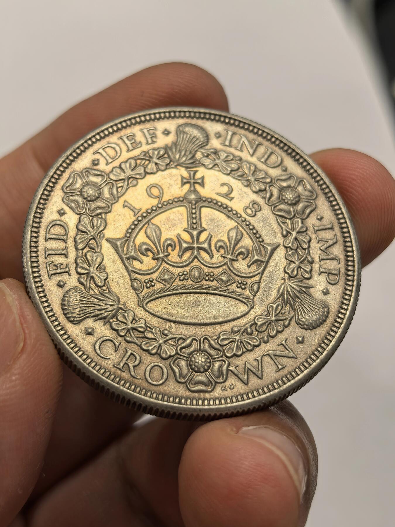 博洋堂世界钱币拍卖第151期（全场包邮） 英国1928年乔治五世花冠克朗银币 发行量仅9034