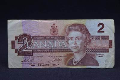【淘币小摊】限时拍第八百二十八拍  纸币场  满百包邮可预留两周  周一统一发货  -   加拿大1986年2元纸币【有折】