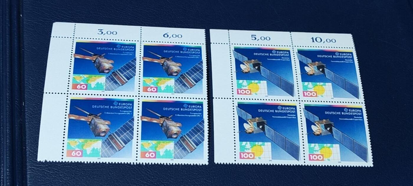 🔥套票🔥德国邮票专场，都是四方联套票 德国邮票四方联一套。1991年发行，欧罗巴 通讯卫星 等2全