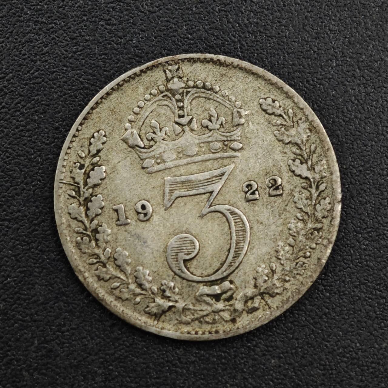 【淘币小摊】实时拍第八百二十五拍   散币场   满百包邮可预留二周 每周一统一发货   英国1922年乔治五世3便士银币