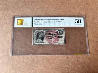 【Blue Auction】世界纸币精拍第761期——18级TOP拍卖/信誉/品质/专业/高效💫 - 美国 1863年15美分 大红库印 TQG58