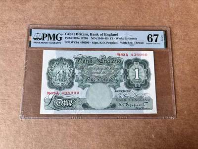 【Blue Auction】世界纸币精拍第761期——18级TOP拍卖/信誉/品质/专业/高效💫 -  英国 A序列 1948-49年1镑 PMG67EPQ 高分