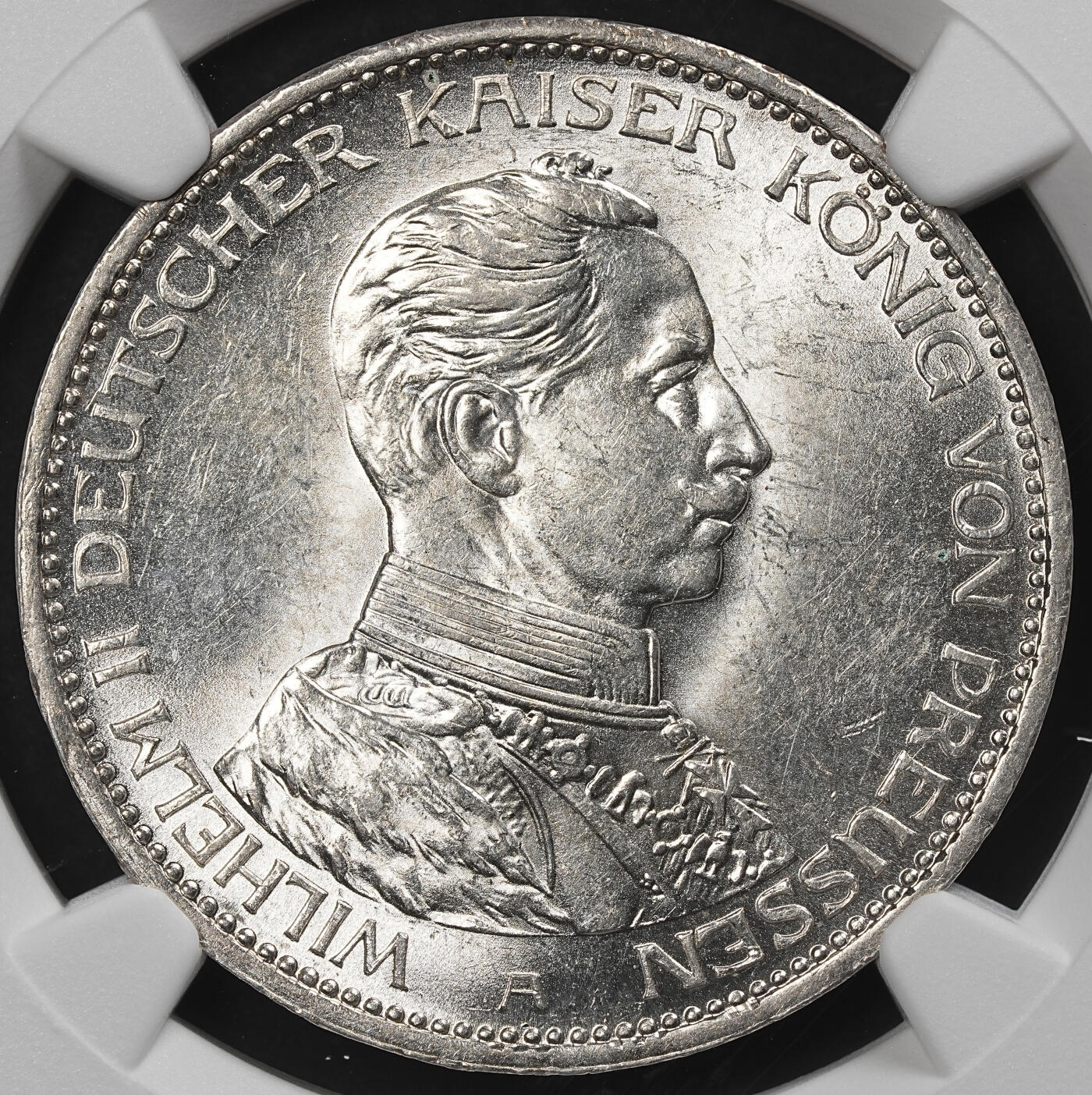 修遠堂世界钱币第九十七期 NGC MS63 1914年普鲁士威廉二世军装3马克银币