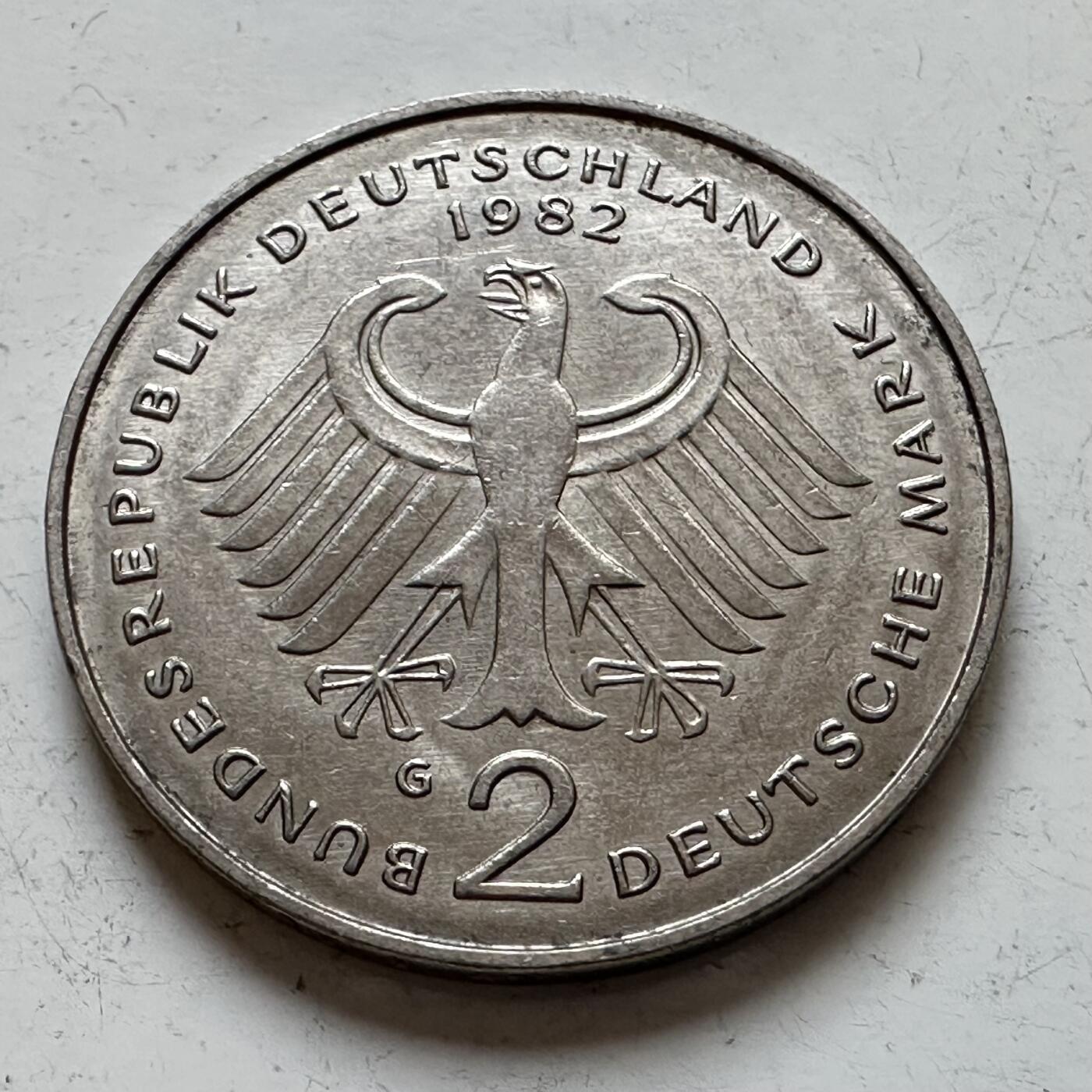 🌹外币初藏🌹🐯2025年第140场  每周二四六晚8️⃣点 接代拍 德国1982年G版 2马克 阿登纳
