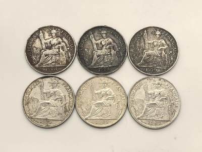 博洋堂世界钱币拍卖第156期（全场包邮） - 法属印支坐洋二角银币一组6枚，均为原光原味好品