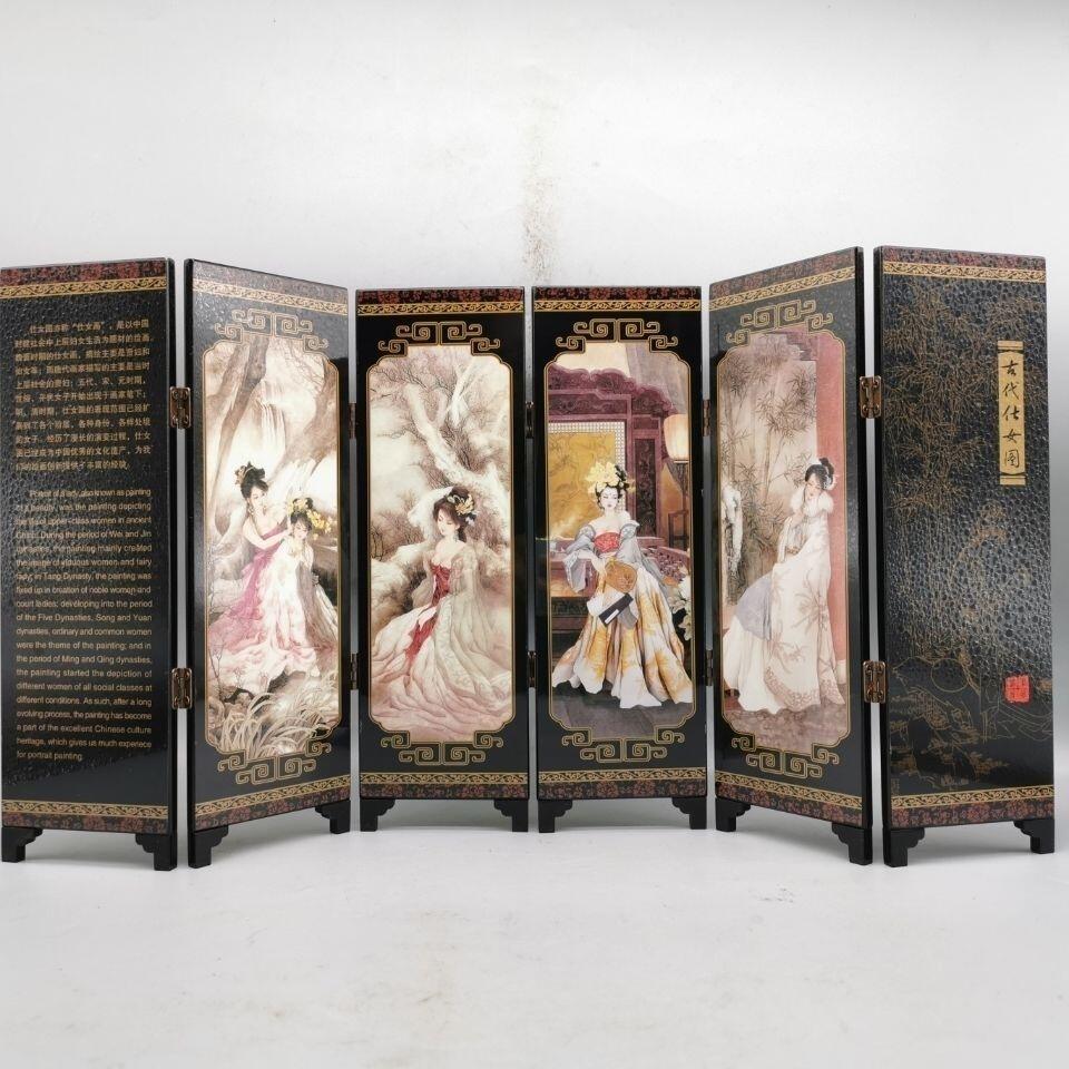 听雨轩（39） [古代仕女图]仿古漆器小屏风 折叠木制