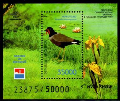 洪涛臻品批发群 精选邮票限时拍卖第1194期  - 印度尼西亚1995年 水鸟小型张  超高面值 全品相 限量发行带编号
