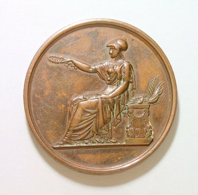 法国1860年雅典娜女神坐人坐像 高浮雕大铜章 42MM