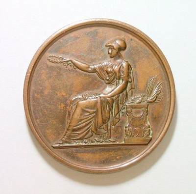 法国1860年雅典娜女神坐人坐像 高浮雕大铜章 42MM - 法国1860年雅典娜女神坐人坐像 高浮雕大铜章 42MM