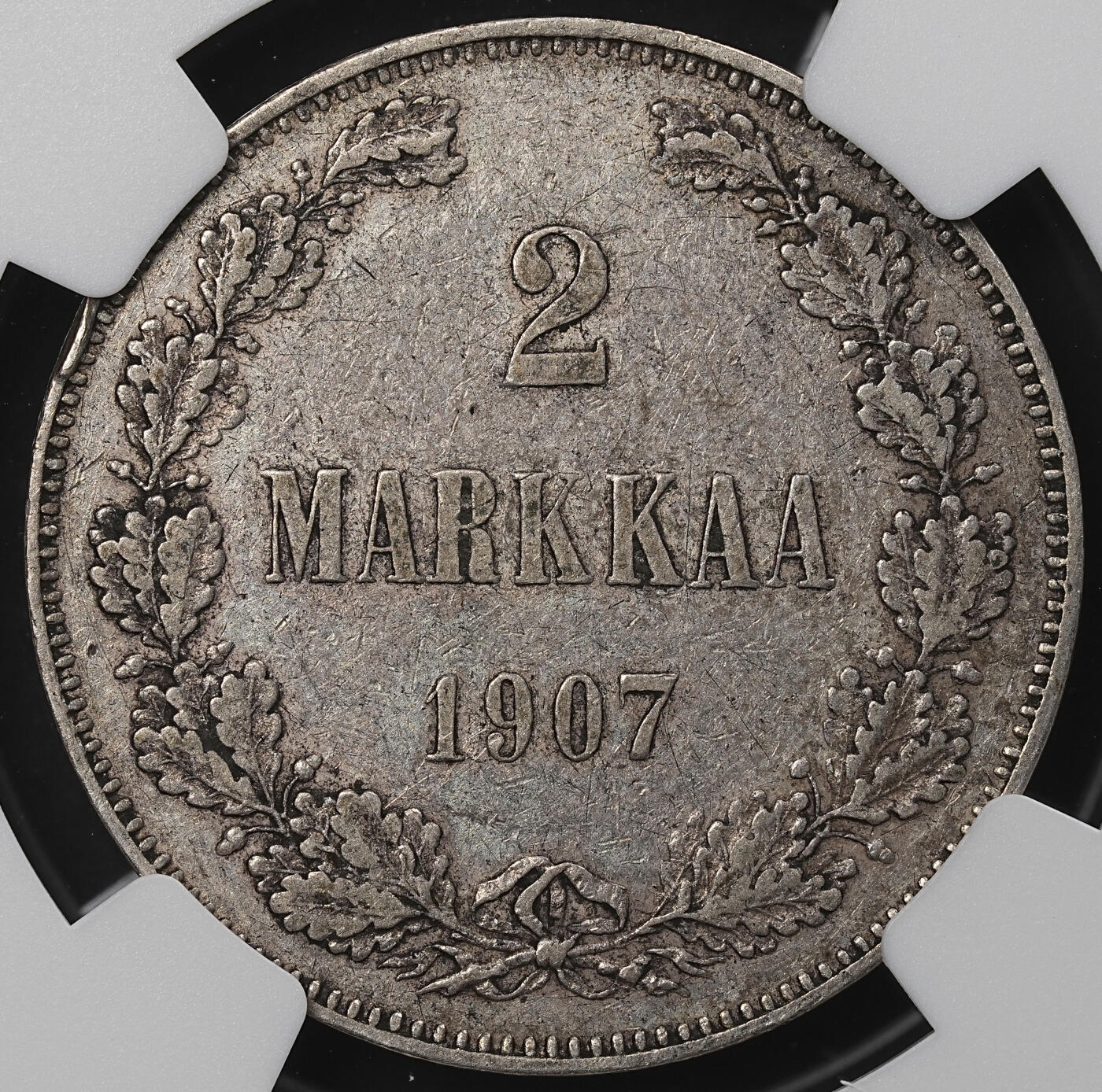 修遠堂世界钱币第九十七期 NGC AU50 1907年芬兰2马克银币 好品少见