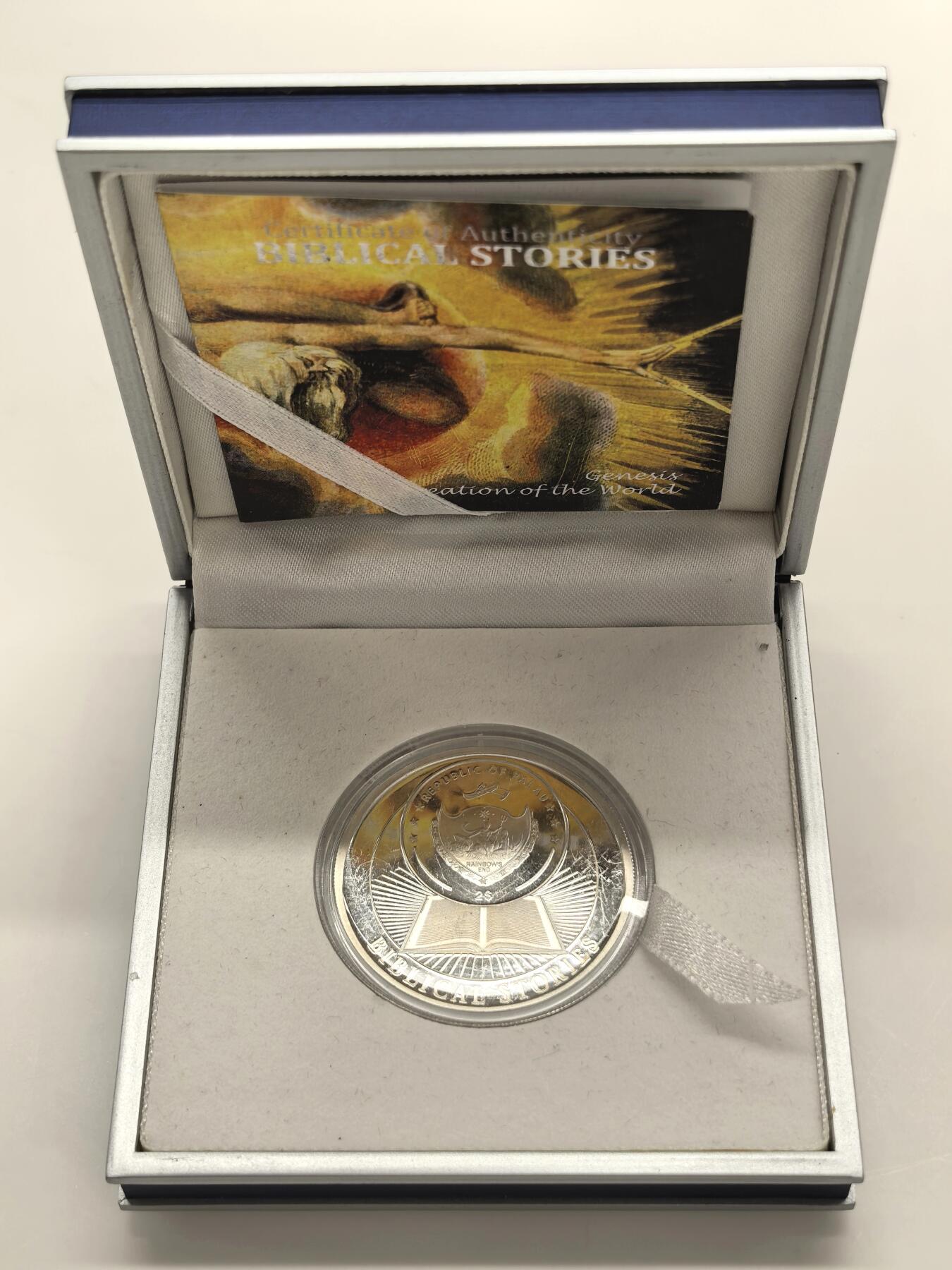 博洋堂世界钱币拍卖第151期（全场包邮） 帕劳共和国2011年圣经系列创世纪精制银币，原盒证封齐全，仅发行1000枚，精致漂亮