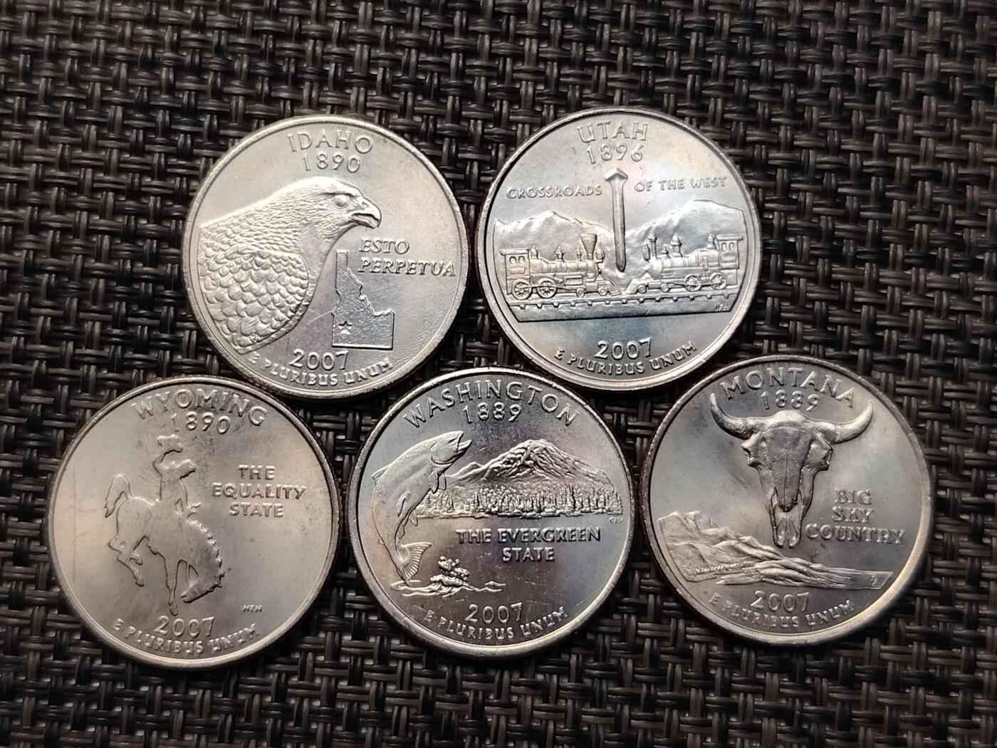 布加迪🐬～世界钱币(上海)🌾第 264 期 /  各国套币和散币 美国🇺🇸洲币 2007年 25分 5枚 原卷拆出未流通品相