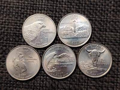 布加迪🐬～世界钱币(上海)🌾第 264 期 /  各国套币和散币 - 美国🇺🇸洲币 2007年 25分 5枚 原卷拆出未流通品相