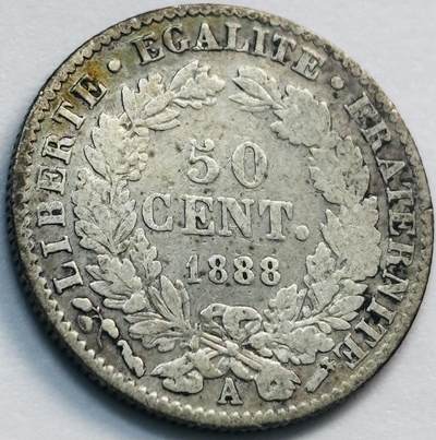 文馨钱币收藏第 285 场，【 长期接收代拍品】银币，评级币，散币场 - 1888 年发财年法兰西第三共和国谷物女神 50 分银币 A 版 835 高银
