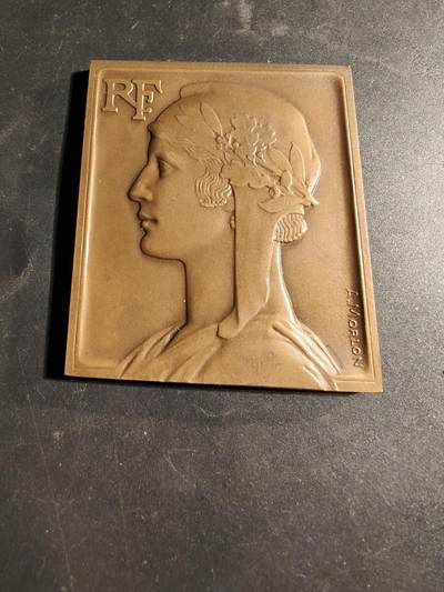 老王徽章第169期 - 法国玛丽安娜方形大铜章    大师莫隆作品     尺寸54×64mm.    重量130.8g