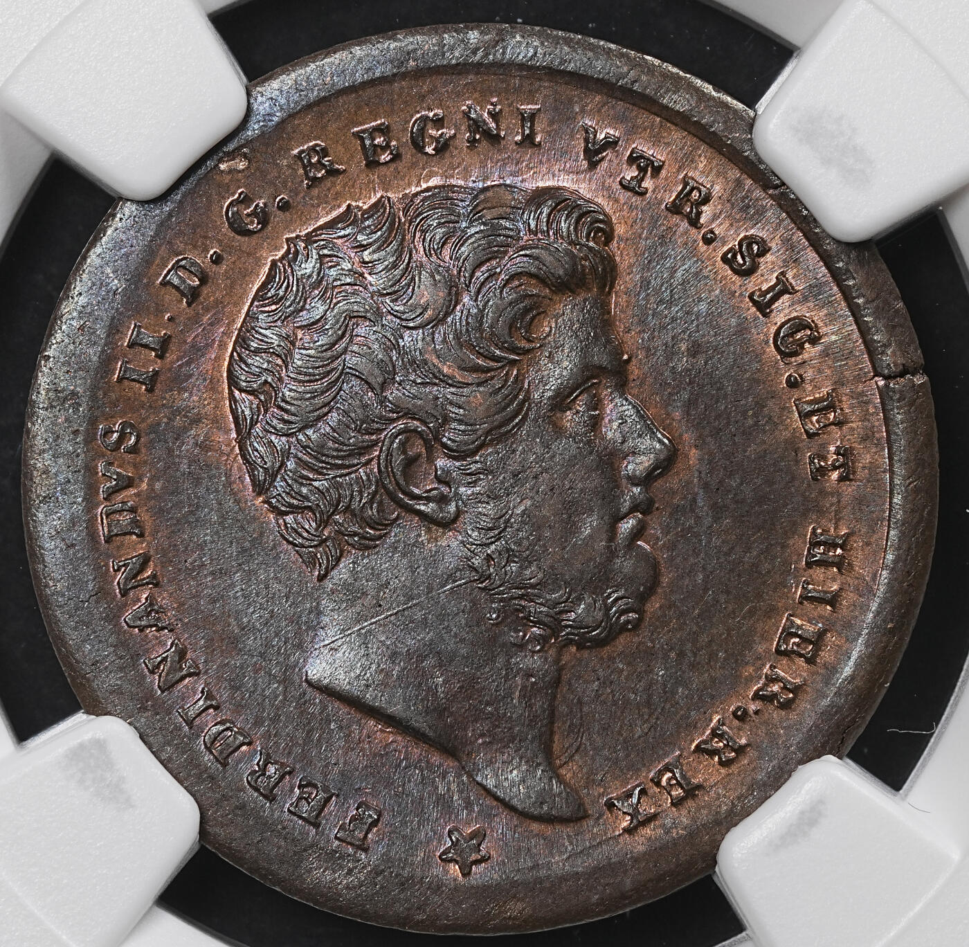 修遠堂世界钱币第九十七期 NGC MS62BN 1857年那不勒斯和西西里王国2 TORNESI铜币