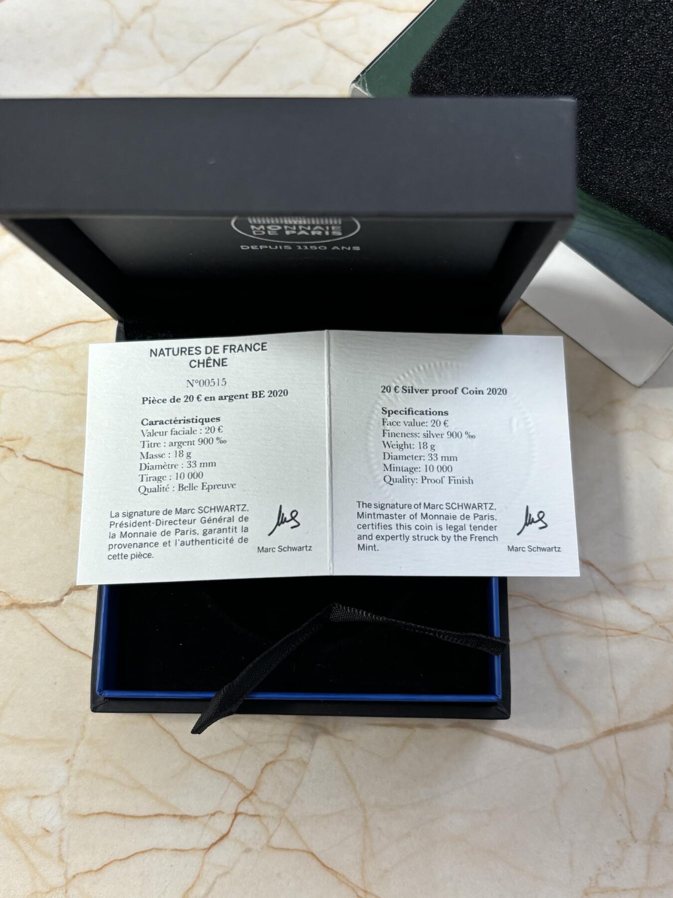第184期拍卖 法国2020年自然法兰西橡树20欧精制纪念银币NGC-PF69原盒证书，900银，18克，发行10000枚