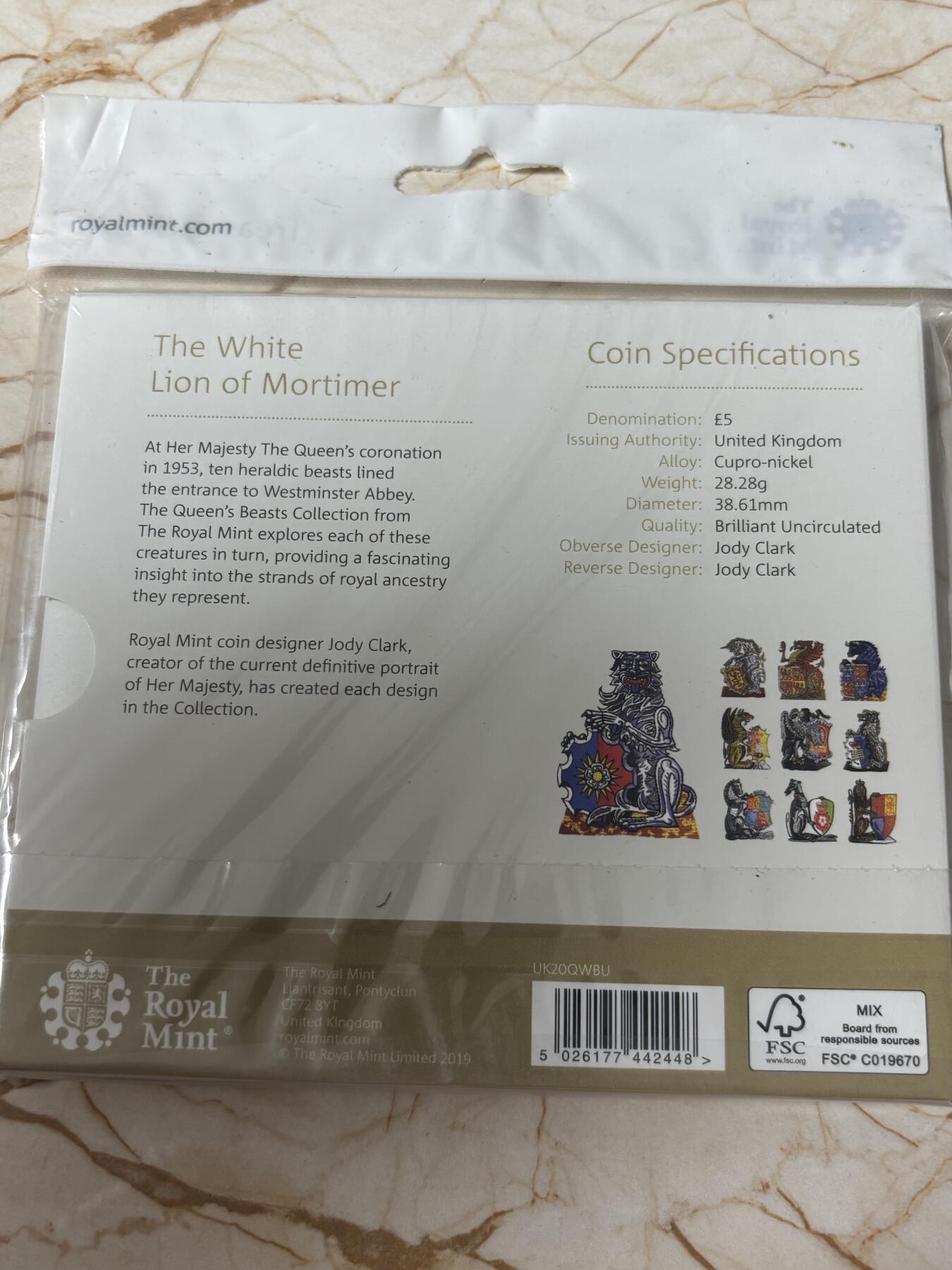 第185期拍卖 卡装英国2020年女王神兽系列白狮铜镍合金纪念币