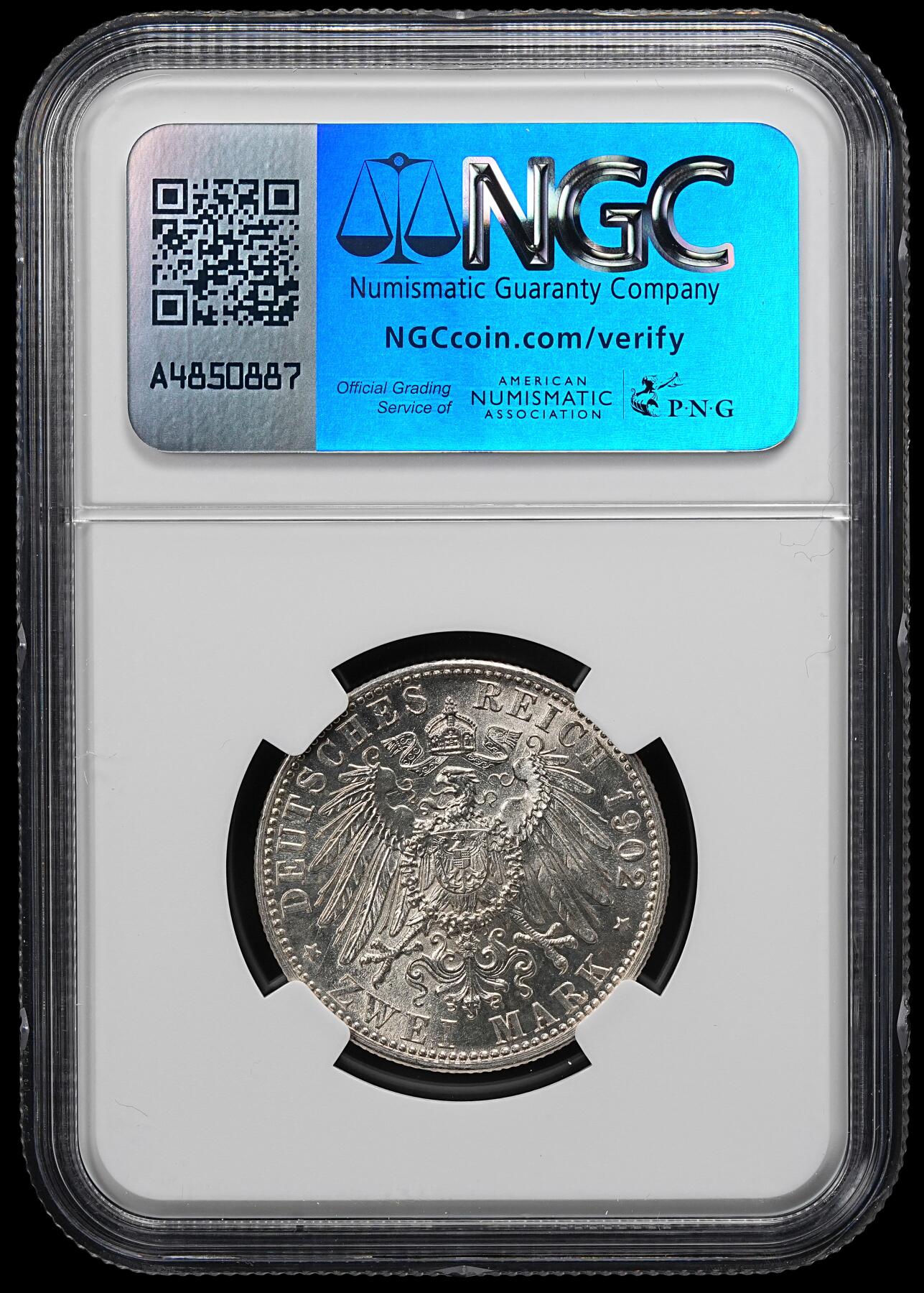 修遠堂世界钱币第九十七期 NGC MS62 1902年巴登国王登基50周年纪念2马克银币