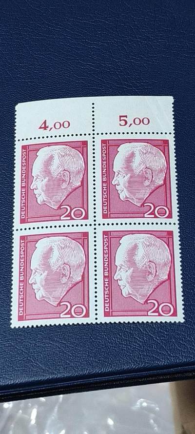德国邮票专场，都是四方联 - 德国邮票四方联，1964年发行，吕布克再次当选联邦德国总统，品相如图