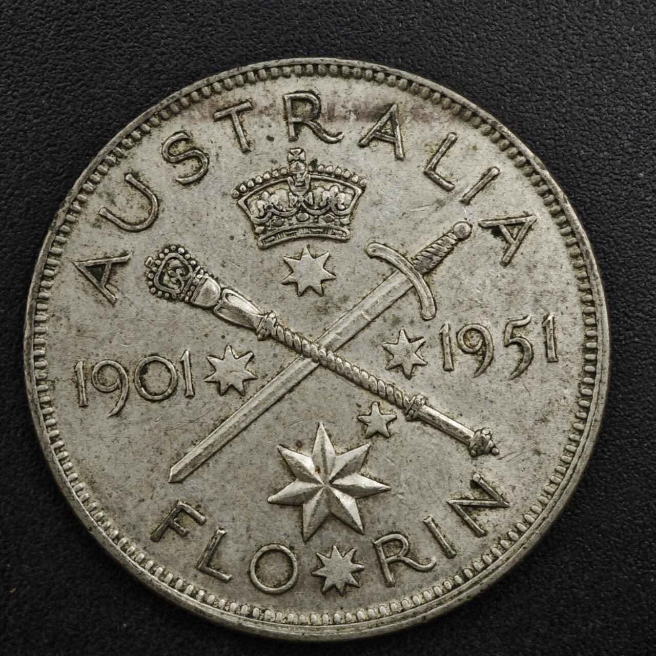 【淘币小摊】实时拍第八百二十五拍   散币场   满百包邮可预留二周 每周一统一发货   澳大利亚1951年乔治六世弗洛林银币