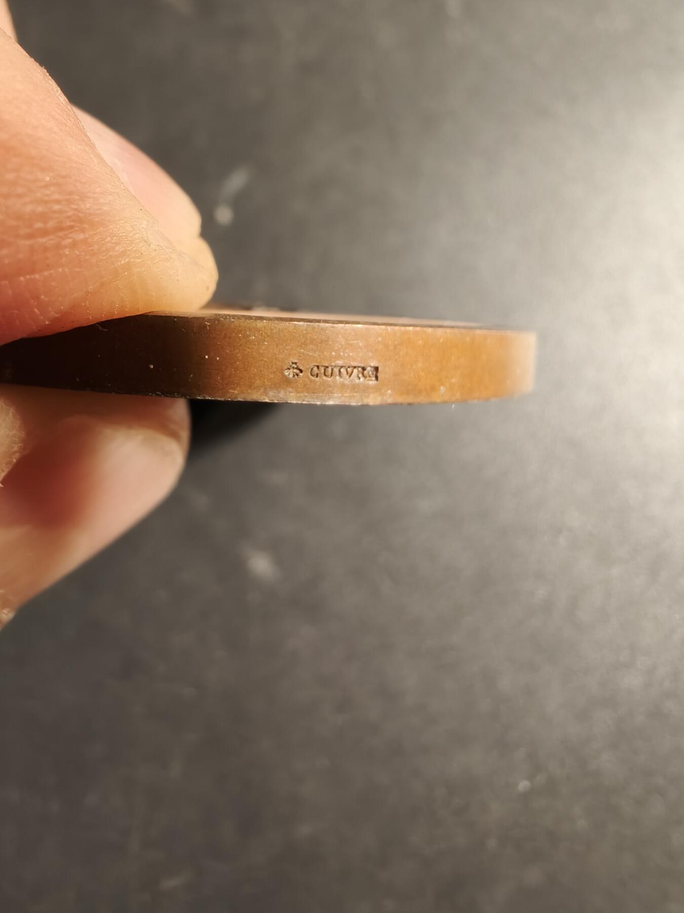 老王徽章第169期 法国1870年巴黎市素描教育大铜章     坐姿玛丽安娜     蜜蜂Cuivre铜标      直径50mm.    重量64g