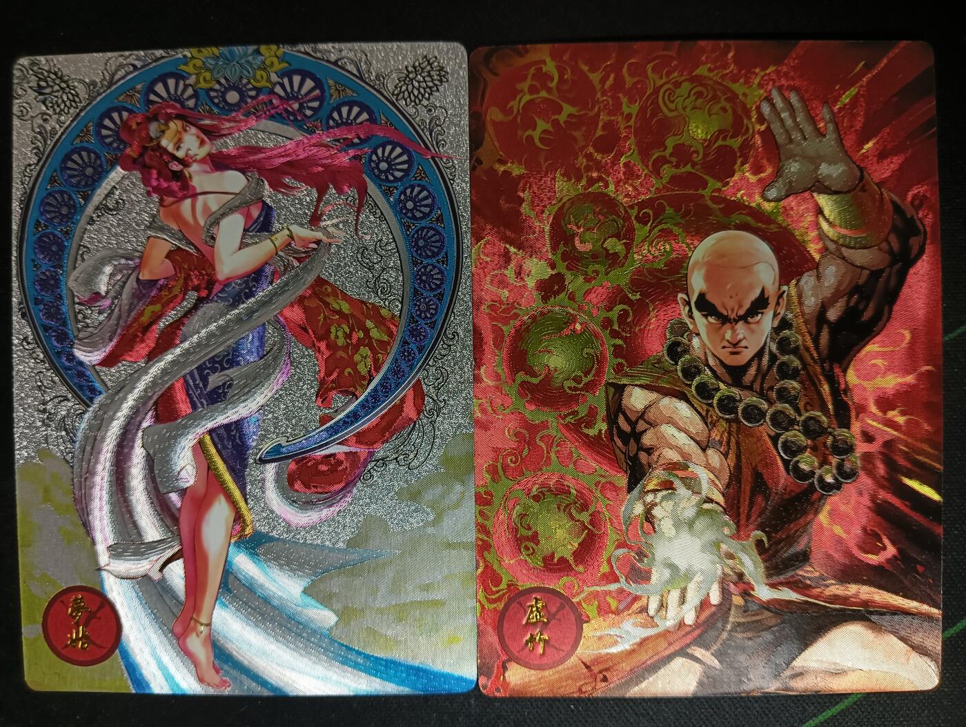 花开卡拍第53期（12月28号周日截拍，品控勿拍!!!拍品不寄存，运费5元，自制卡难免瑕疵，可能存在轻微撞角爆边等出厂瑕疵，品控介意勿拍！） 奇点卡牌 天龙八部 梦姑+虚竹 粗闪一对